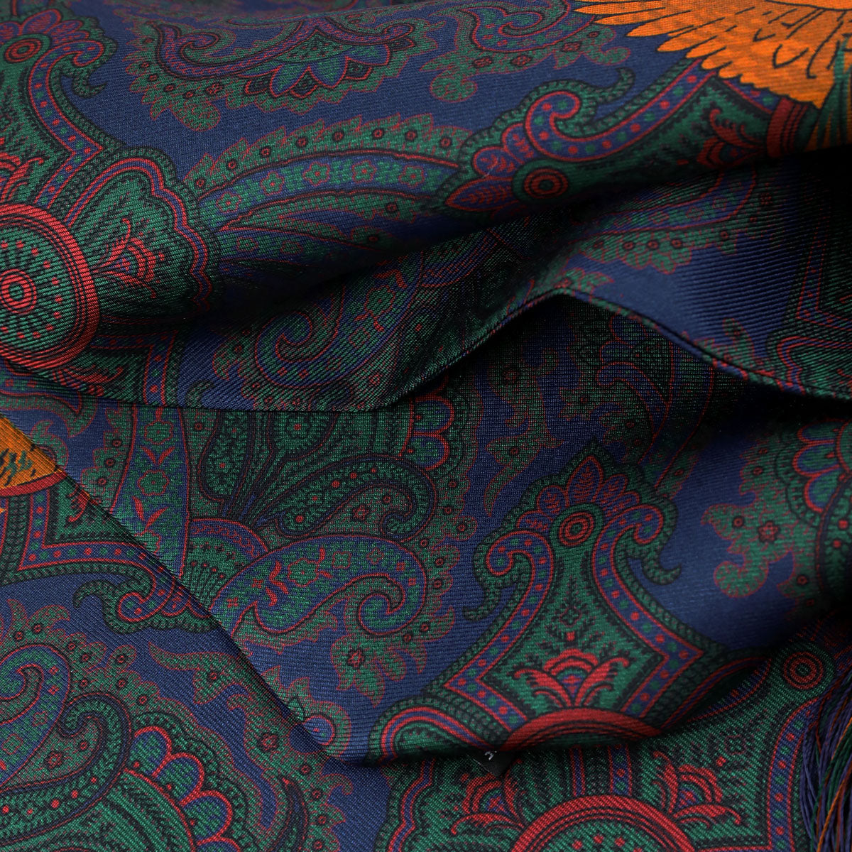 Double-Sided Ancient Madder Silk Scarf - Navy - 180cm x 35cm