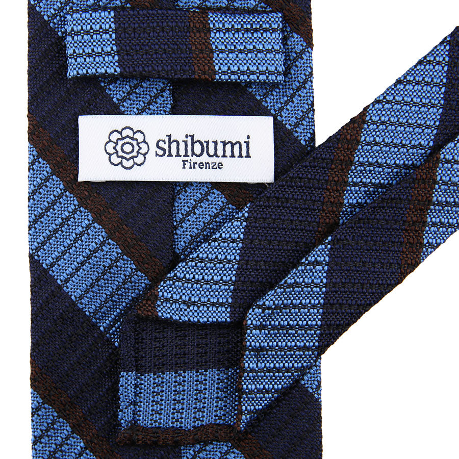 Striped English Grenadine Silk Tie - Navy / Blue / Brown
