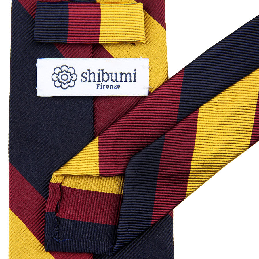 Super Repp Stripe Silk Tie - Navy / Burgundy / Yellow