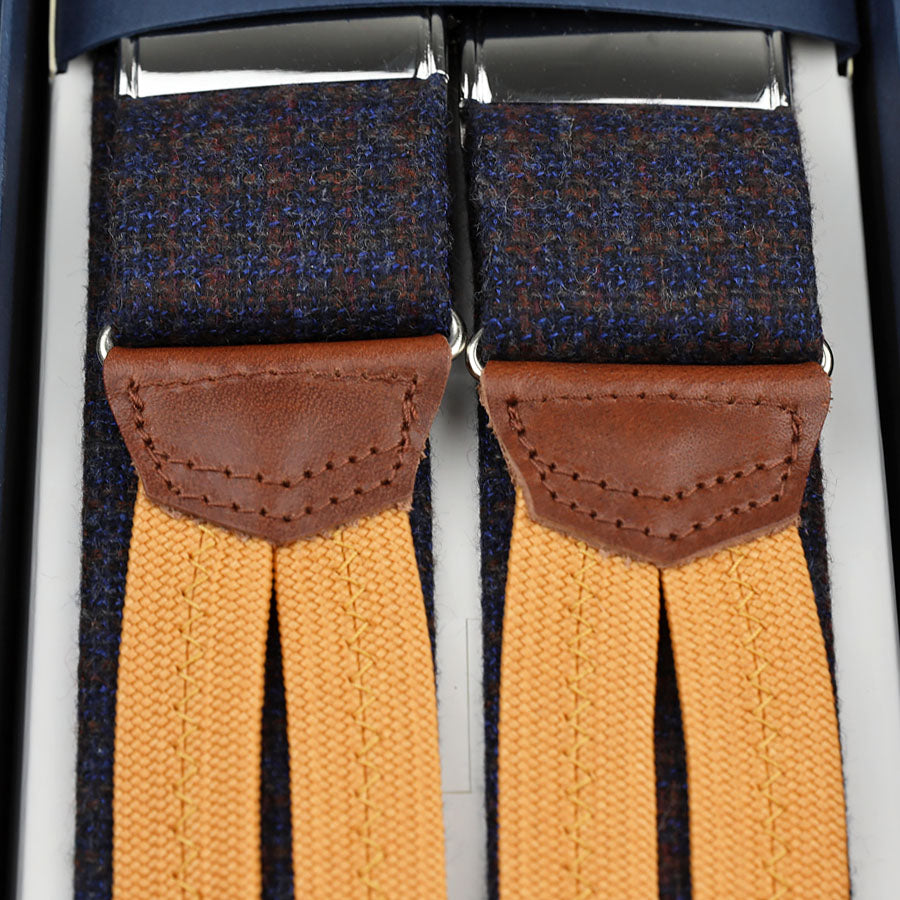 Checked Wool Braces - Navy
