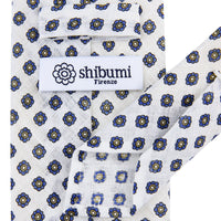 Shibumi-Flower Printed Linen Tie - White - Hand-Rolled
