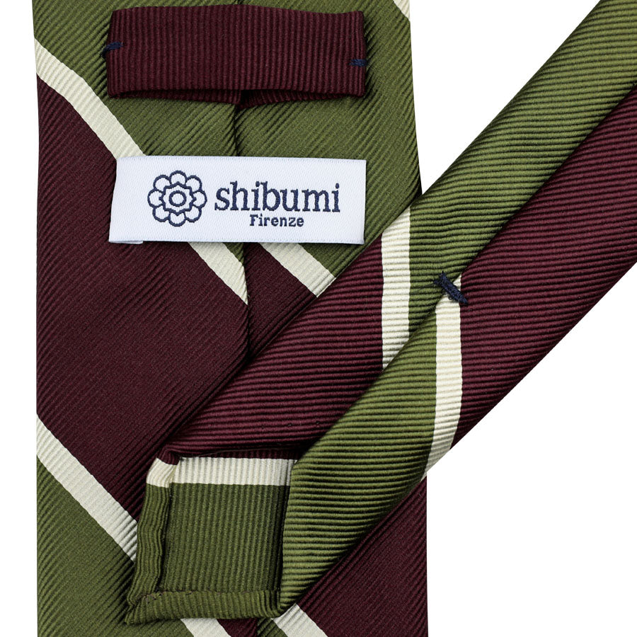 Block Stripe Super Repp Silk Tie - Burgundy / Olive / Ivory