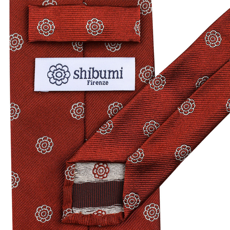 Shibumi-Flower Jacquard Silk Tie - Rust - Hand-Rolled