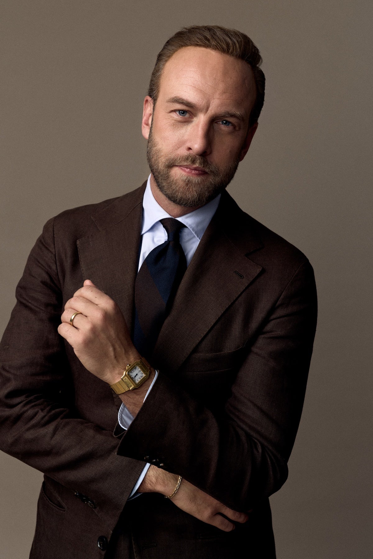 Block Stripe Grenadine / Garza Fina Silk Tie - Navy / Brown