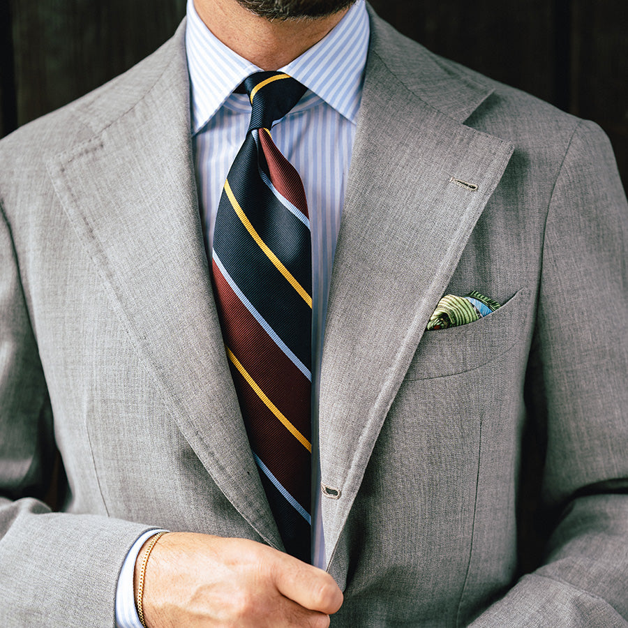 Japanese Repp Stripe Silk Tie - Burgundy / Navy