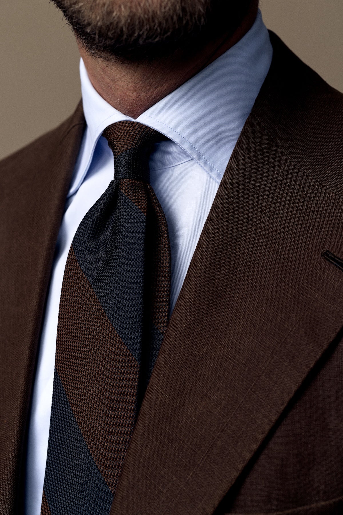 Block Stripe Grenadine / Garza Fina Silk Tie - Navy / Brown