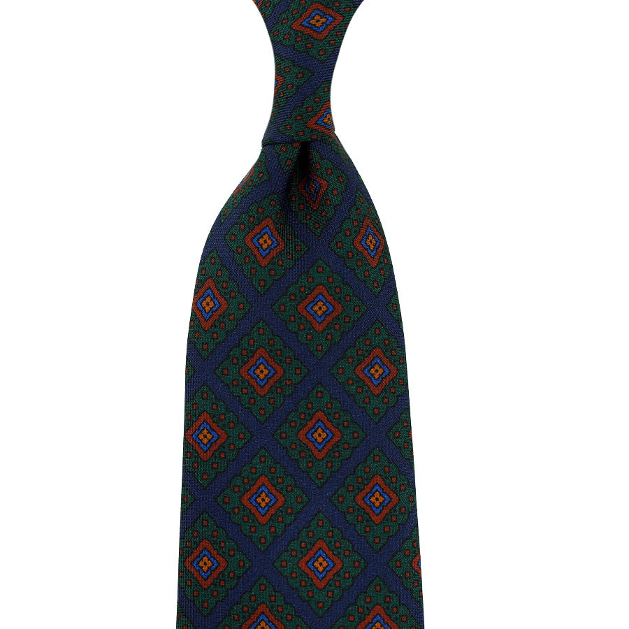 Ancient Madder Silk Tie - Navy - Hand-Rolled