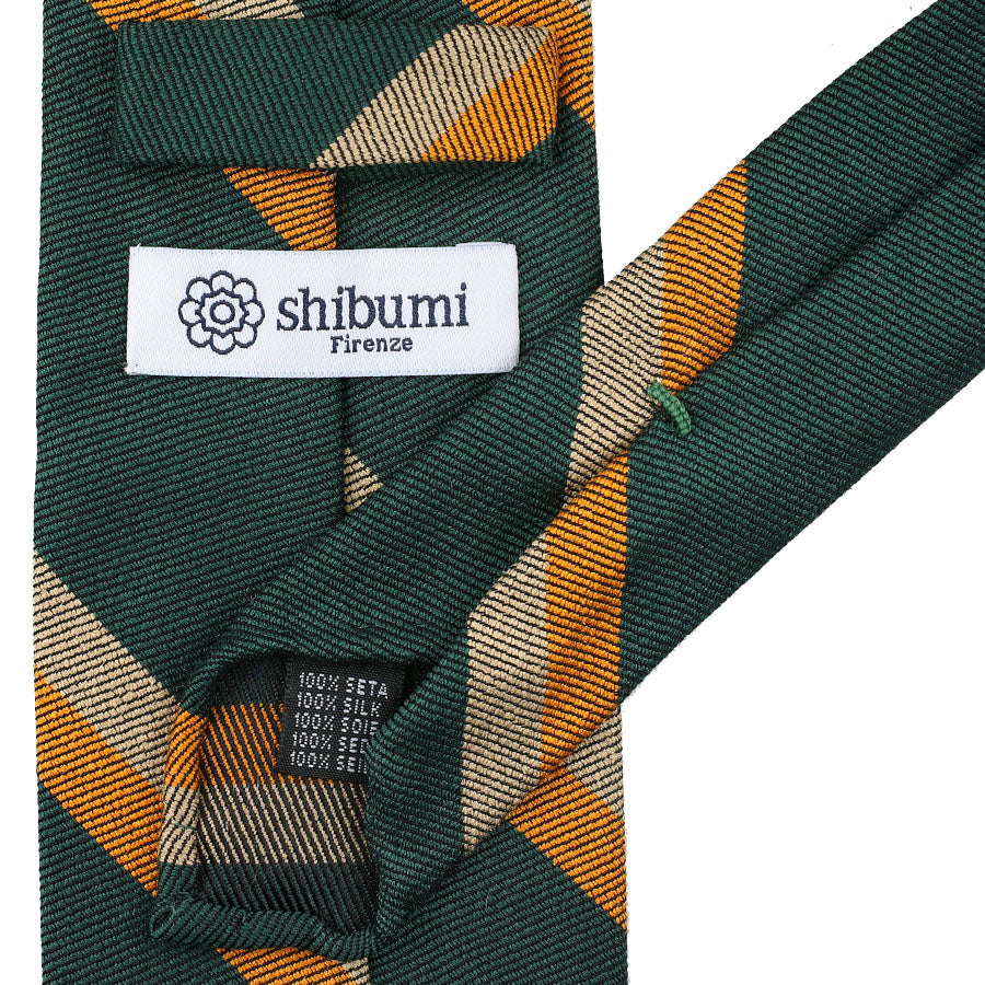 Repp Stripe Silk / Cotton Tie - Forest / Yellow / Beige