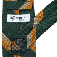Repp Stripe Silk / Cotton Tie - Forest / Yellow / Beige