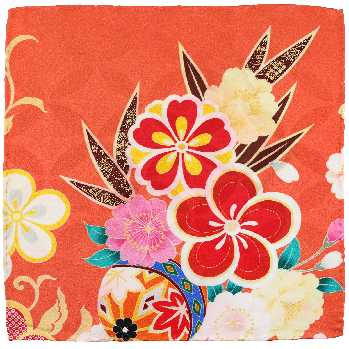Vintage Kimono Silk Pocket Square - Peach