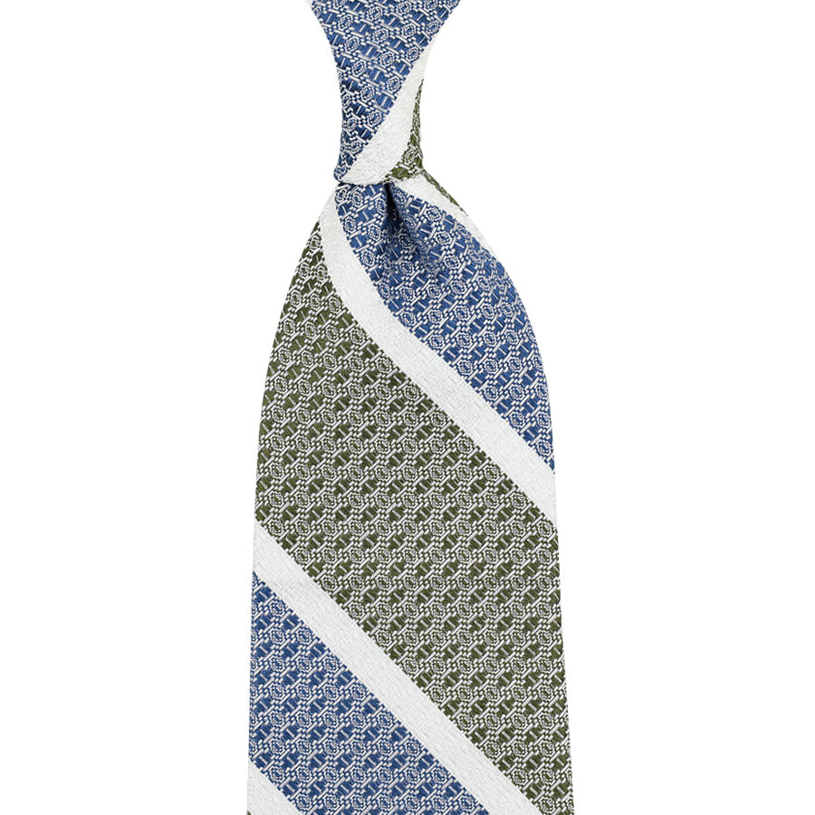 Striped Grenadine / Garza Grossa Silk Tie - Green / Blue / White