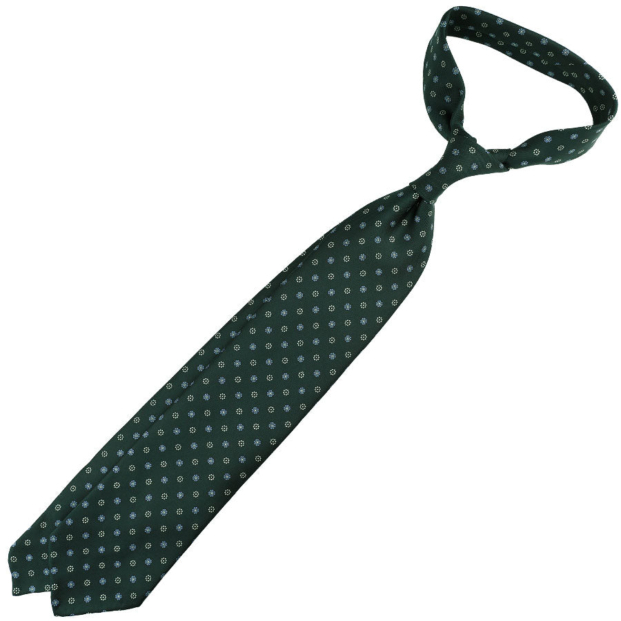 Floral Printed Silk Tie - Forest Green - Hand-Rolled