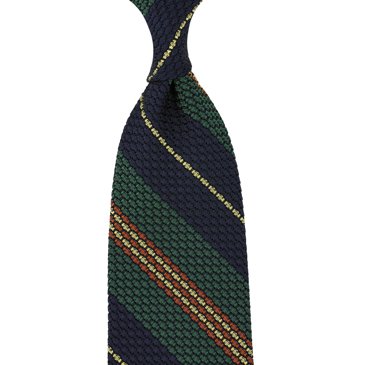 Striped Grossa Grenadine Silk Tie - Navy / Forest / Rust / Vanilla