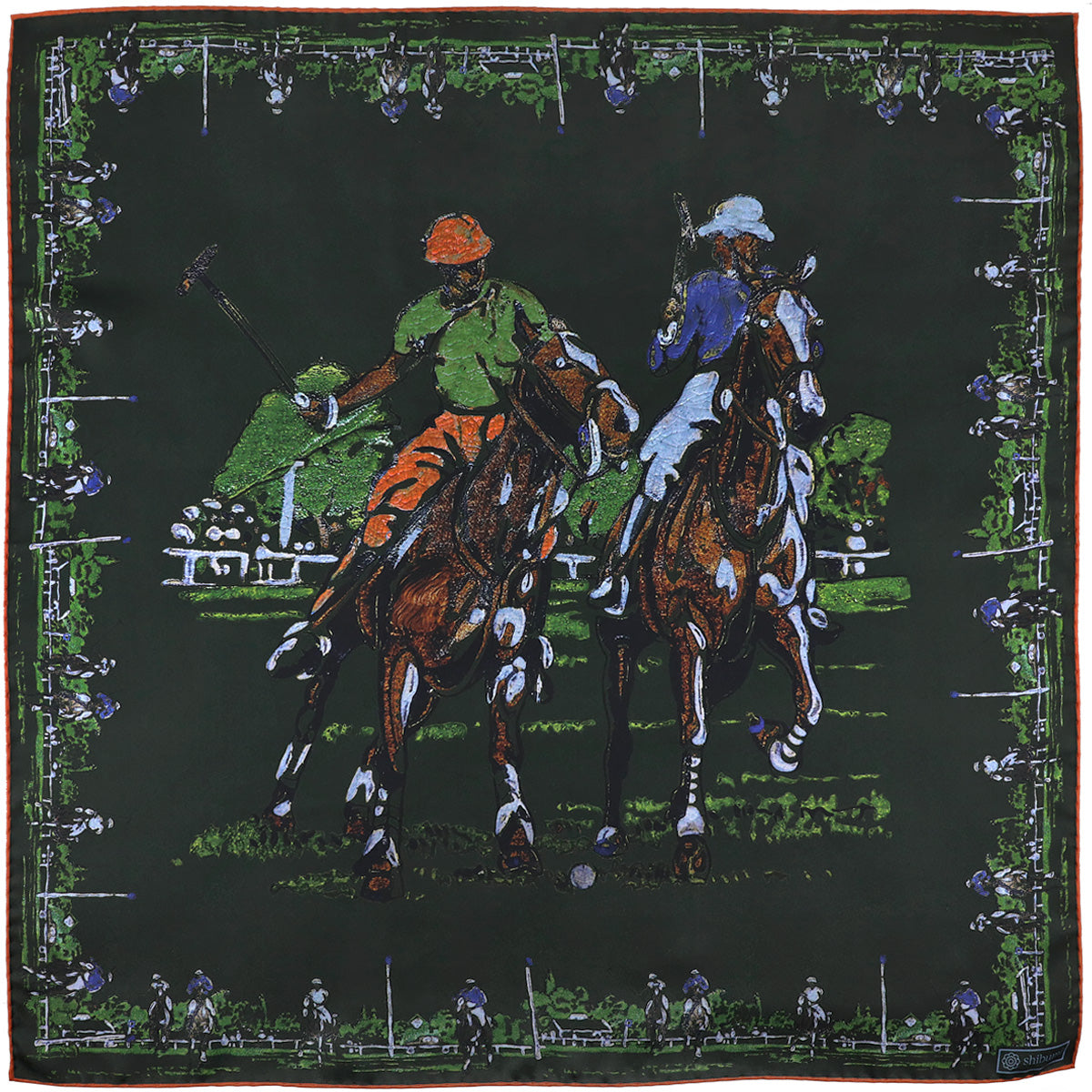 Equestrian Motif Silk Neckerchief - Forest - 65 x 65cm