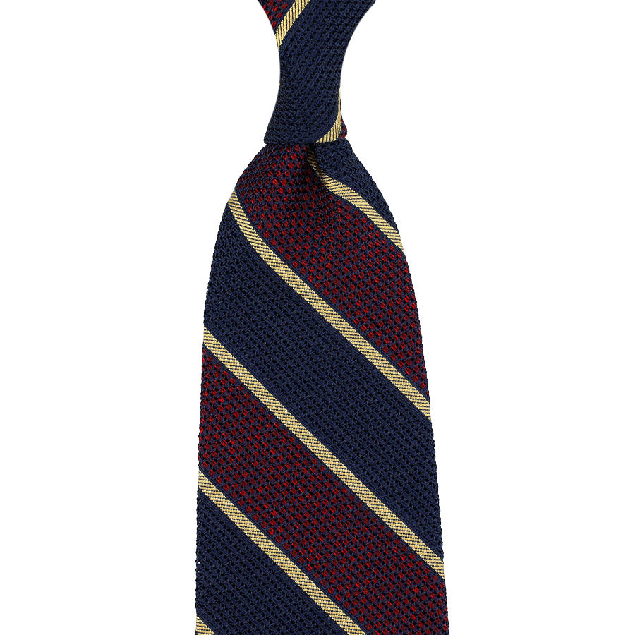 Striped Fina Grenadine Silk Tie - Navy / Burgundy