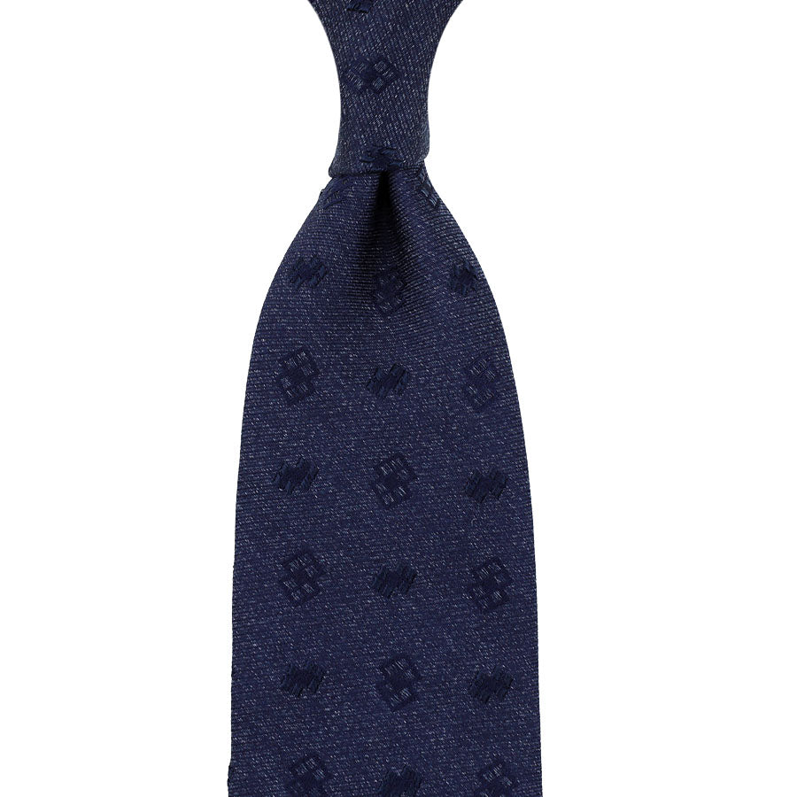 Geometrical Silk / Cotton Tie - Navy - Hand-Rolled