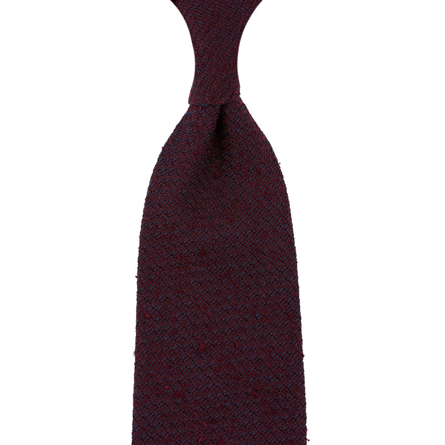 Plain Shantung Grossa Grenadine Silk Tie - Burgundy