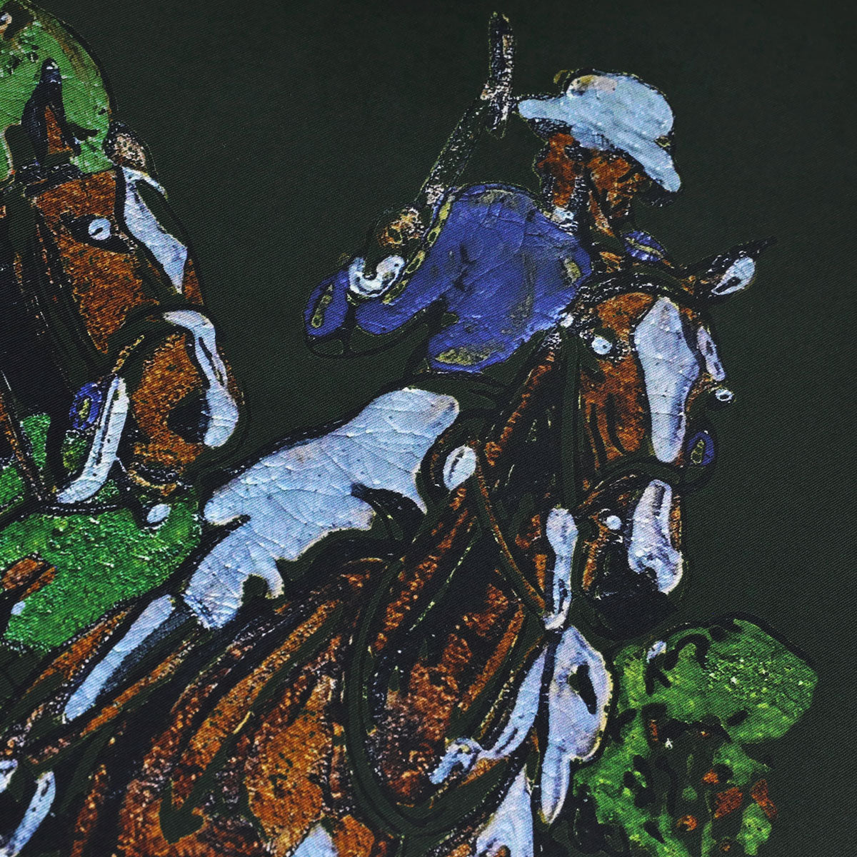 Equestrian Motif Silk Neckerchief - Forest - 65 x 65cm
