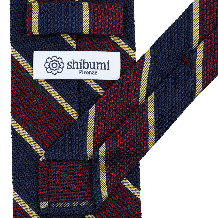 Striped Fina Grenadine Silk Tie - Navy / Burgundy