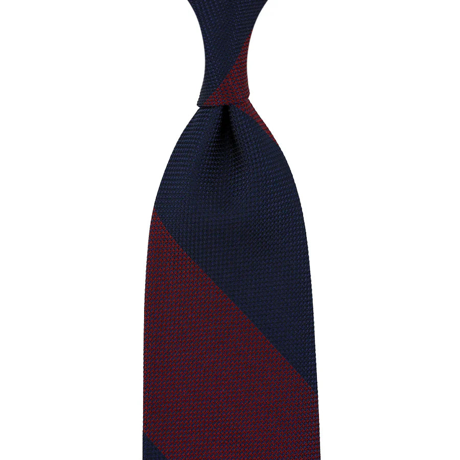 Japanese Grenadine Silk Tie - Navy / Burgundy - Hand-Rolled