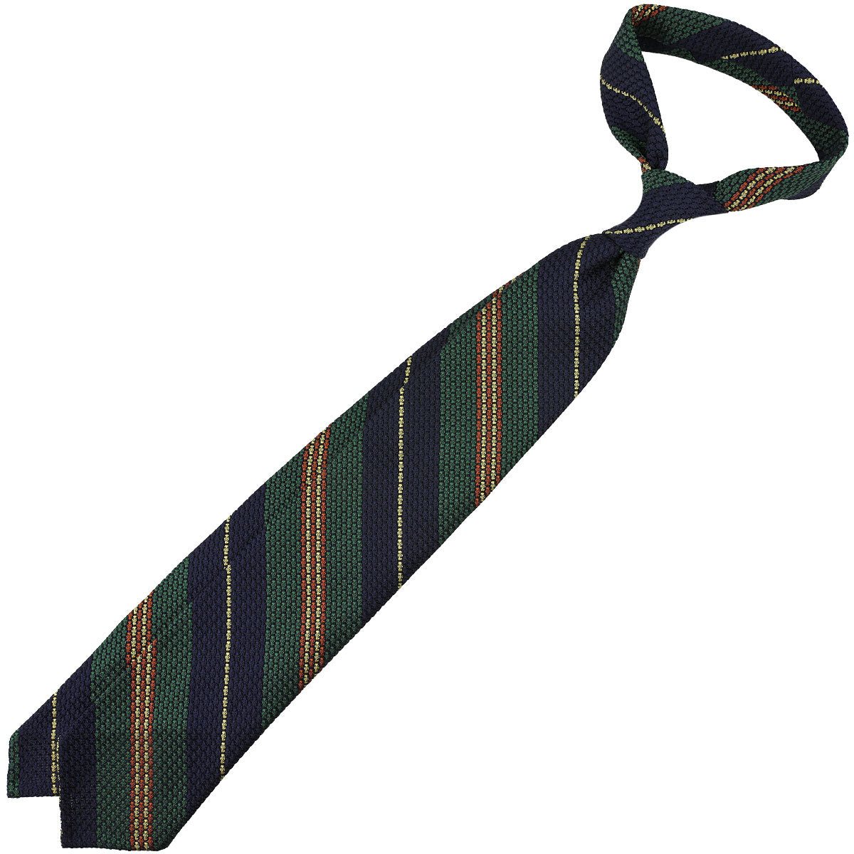 Striped Grossa Grenadine Silk Tie - Navy / Forest / Rust / Vanilla