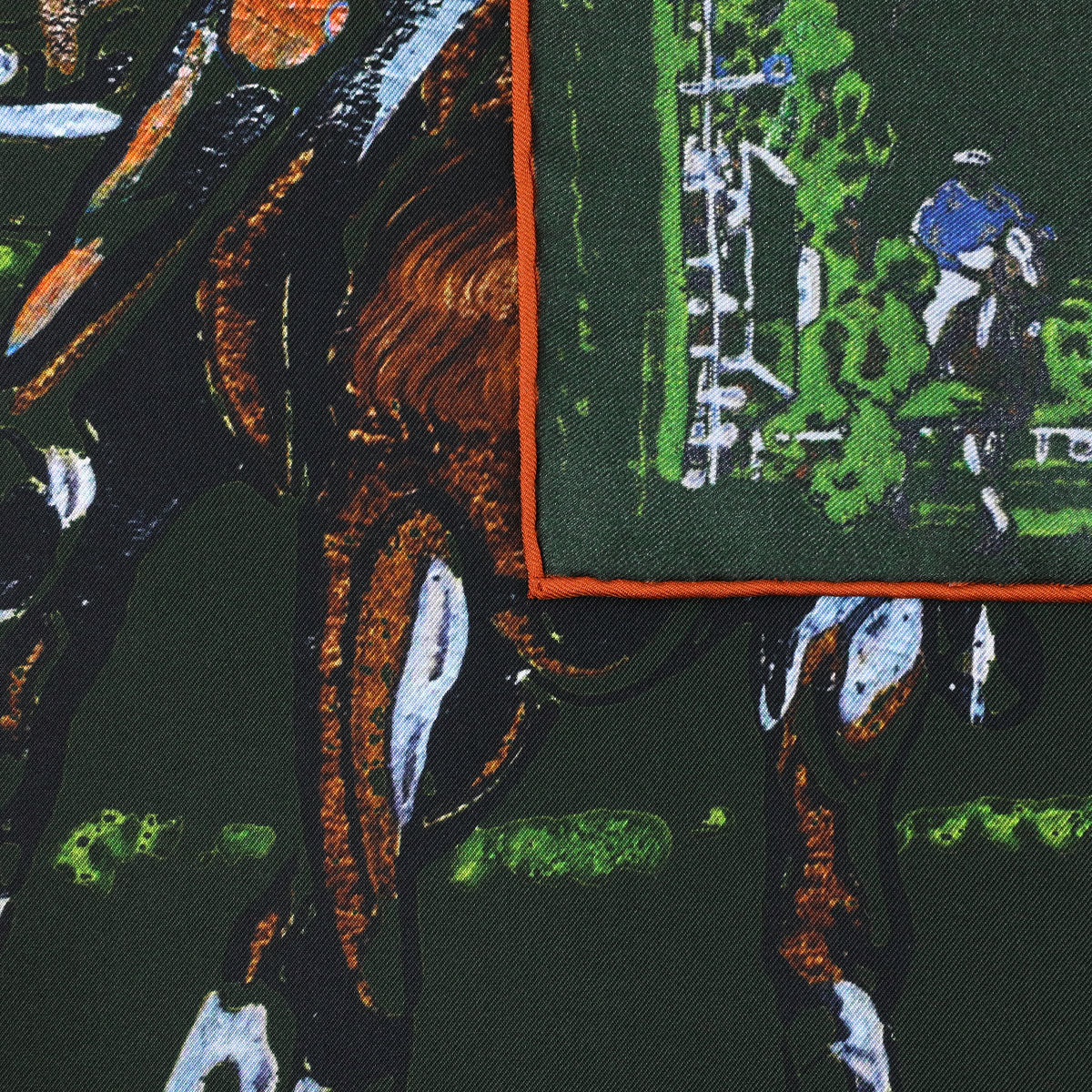Equestrian Motif Silk Neckerchief - Forest - 65 x 65cm