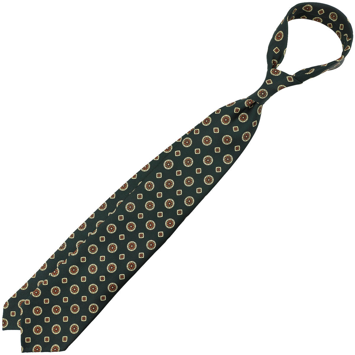 Floral Printed Silk Tie - Madder Green - Hand-Rolled