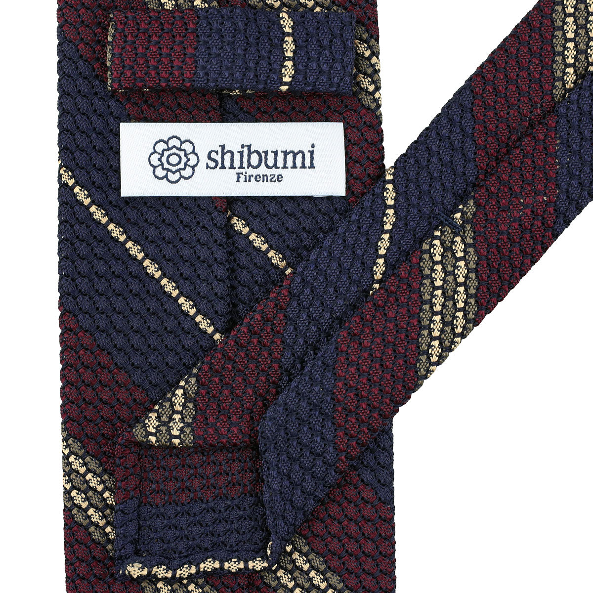 Striped Grossa Grenadine Silk Tie - Navy / Burgundy / Army / Cream