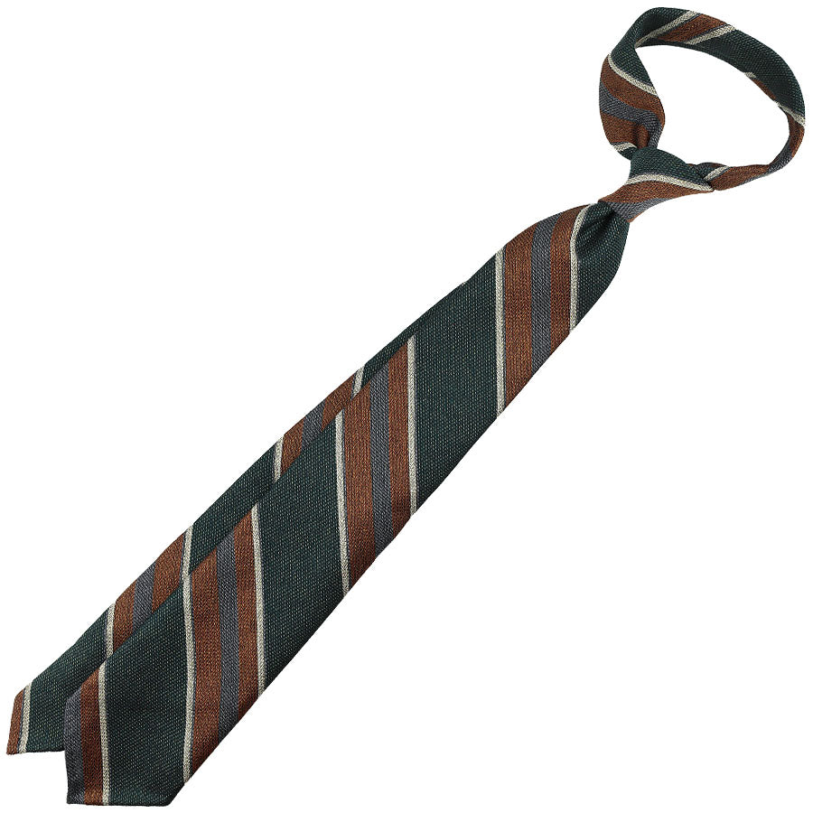 Striped Silk / Wool / Cotton Tie - Forest / Rust