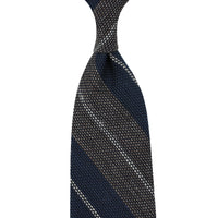 Striped Fina Grenadine Silk / Linen Tie - Navy / Brown