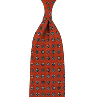 Floral Printed Silk Tie - Rust - Hand-Rolled