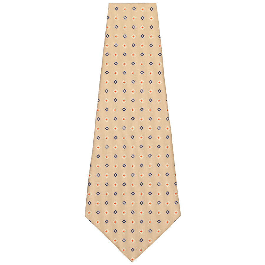 Floral Printed Silk Bespoke Tie - Beige
