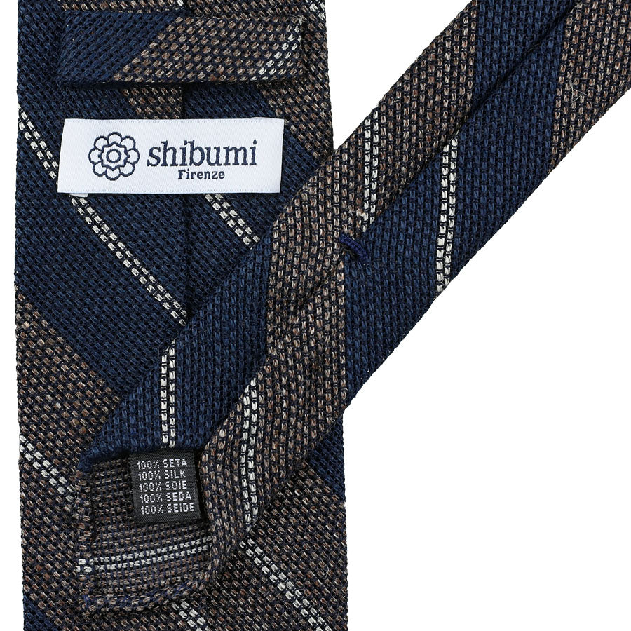 Striped Fina Grenadine Silk / Linen Tie - Navy / Brown