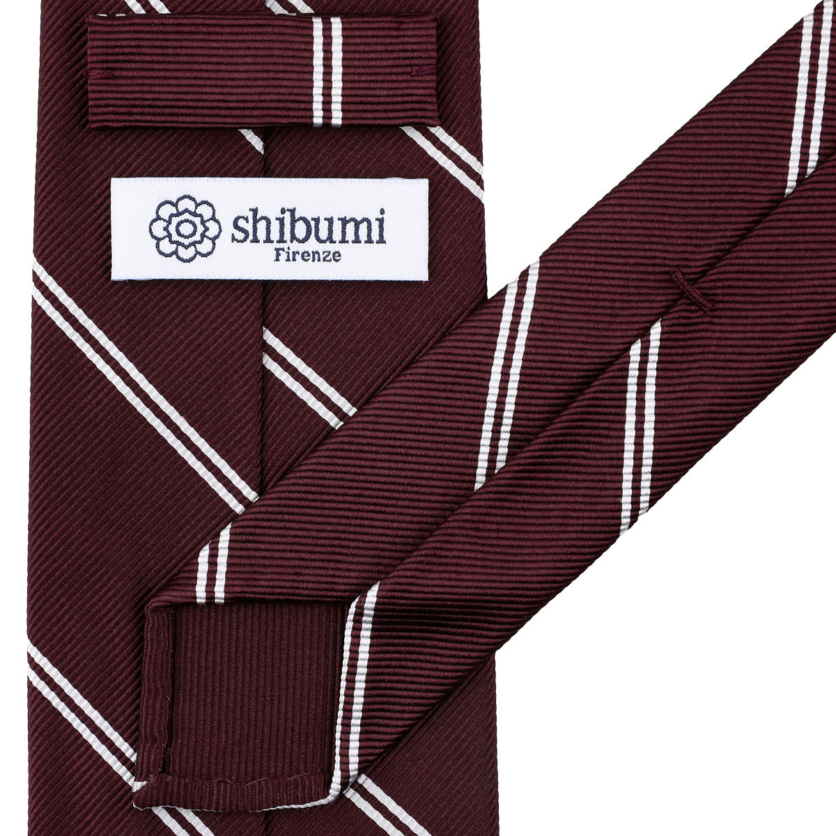 Double Bar Japanese Repp Stripe Silk Tie - Burgundy