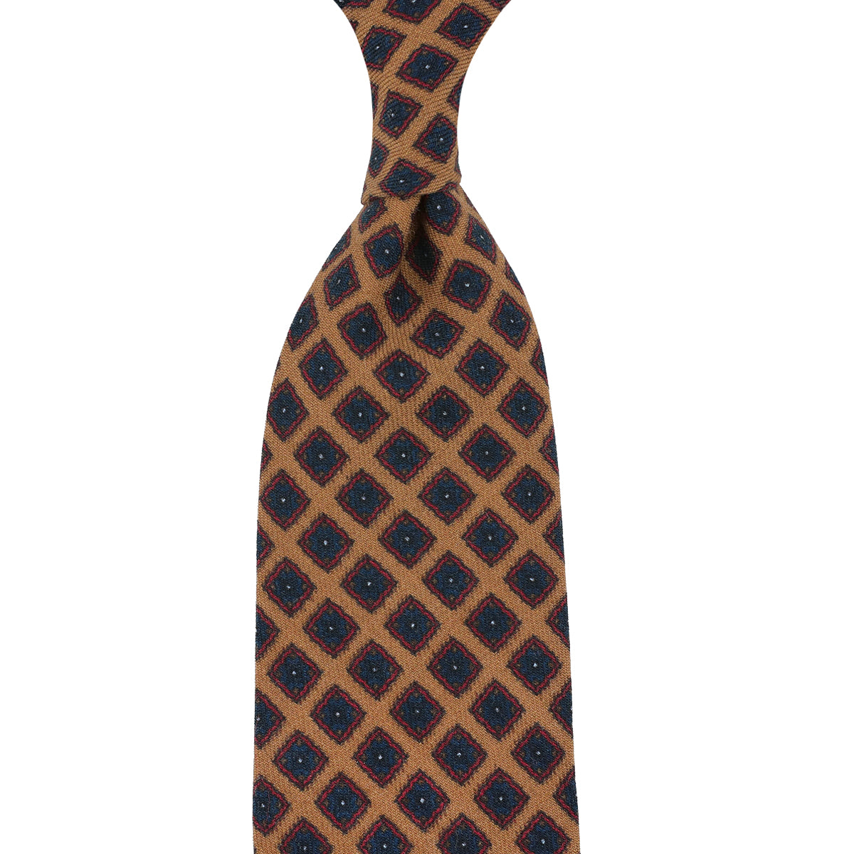 Floral Printed Wool Challis Tie - Beige - Hand-Rolled