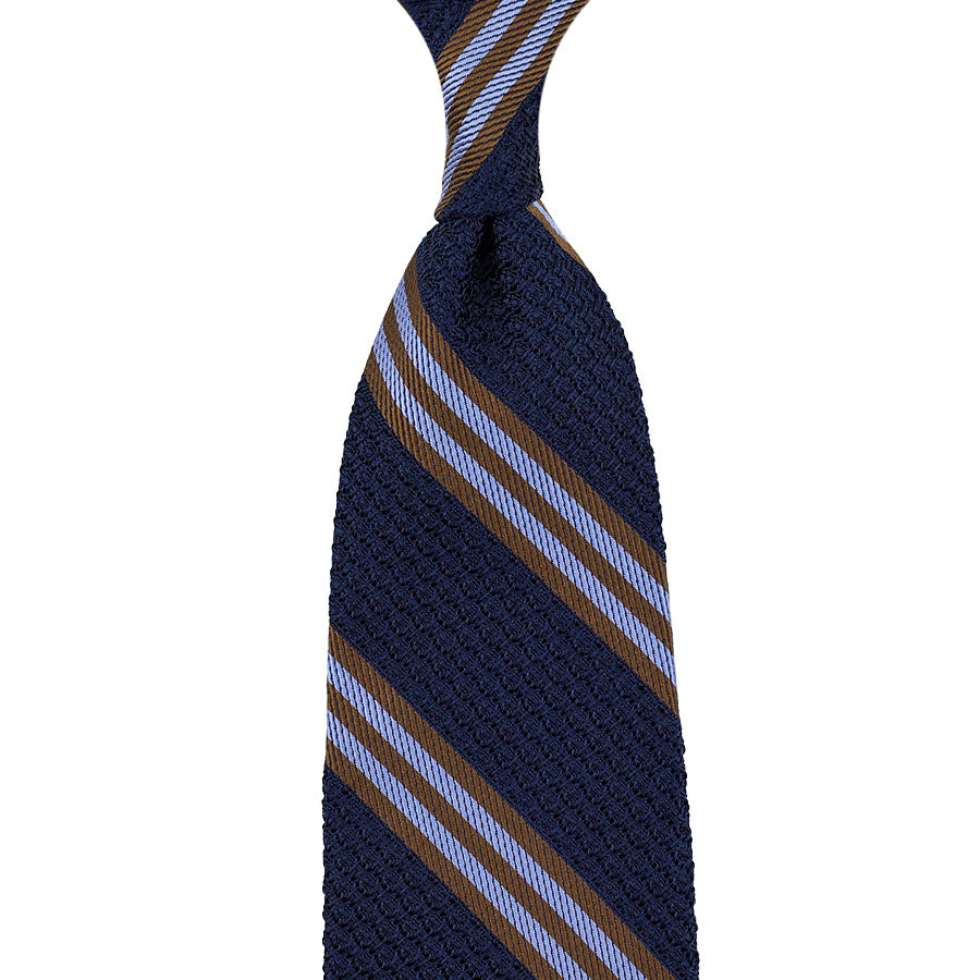 Striped Grossa Grenadine Silk Tie - Navy