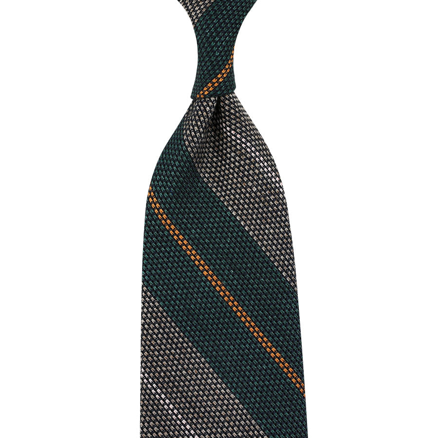Striped Fina Grenadine Silk / Linen Tie - Forest / Beige