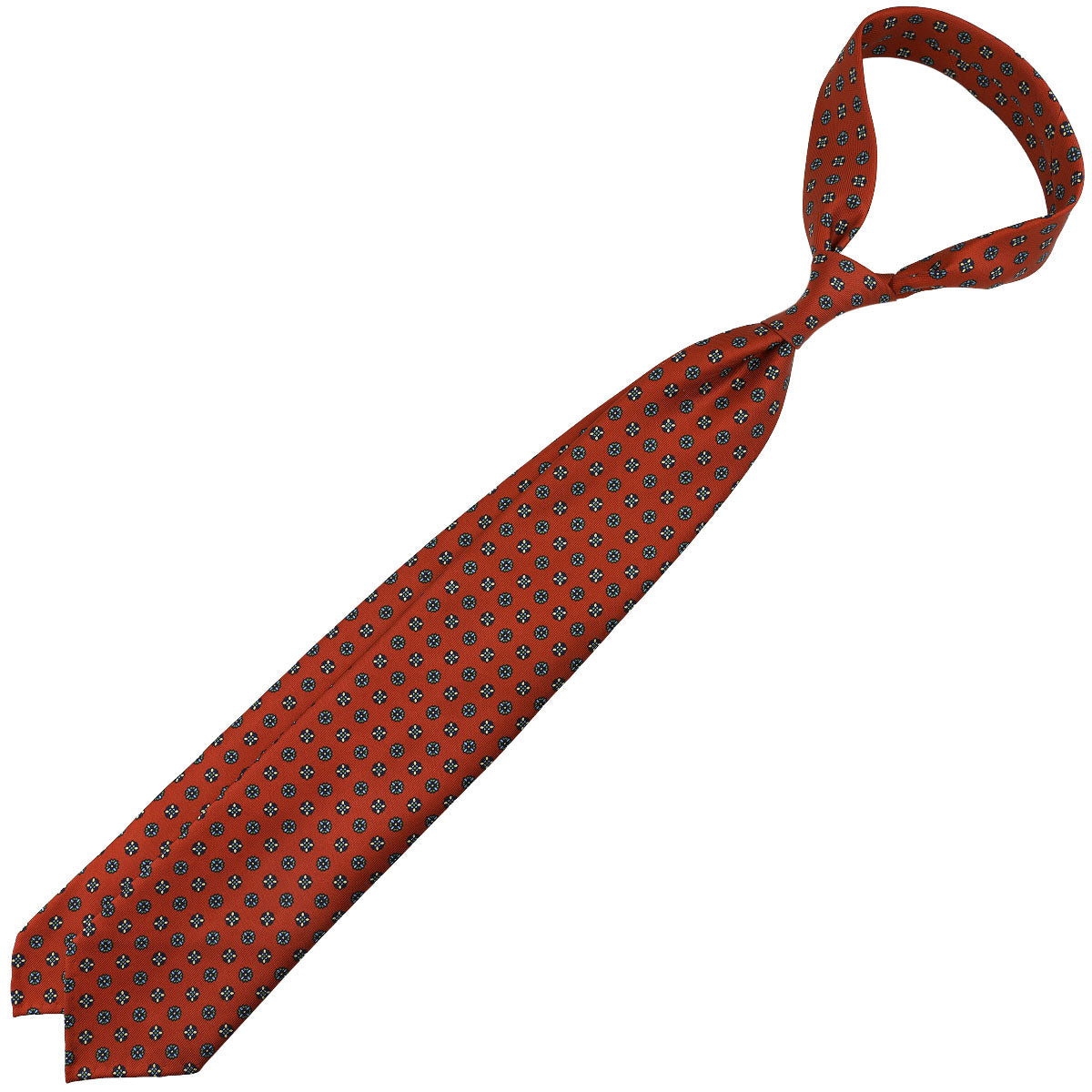 Floral Printed Silk Tie - Rust - Hand-Rolled