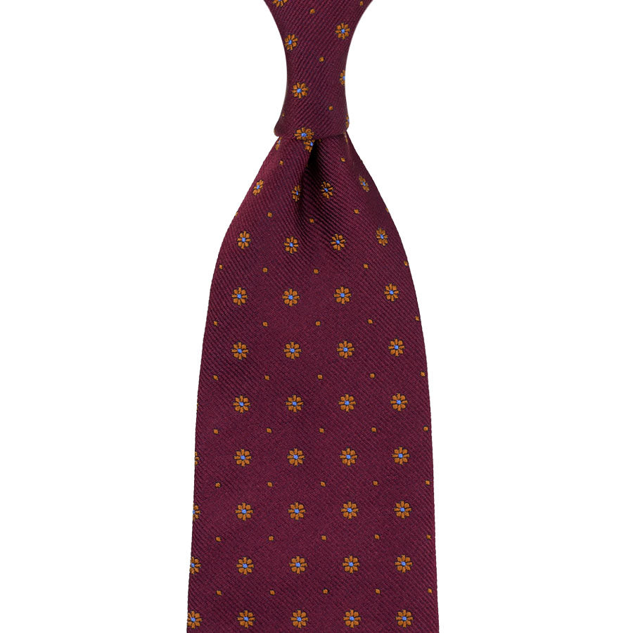 Floral Jacquard Silk Tie - Berry - Hand-Rolled
