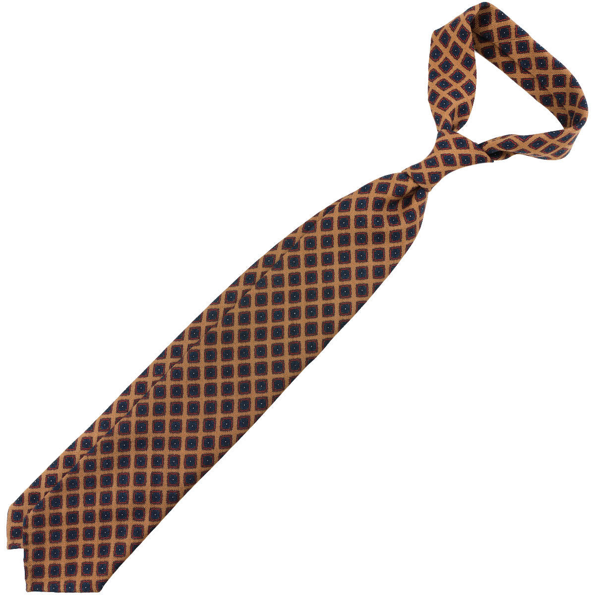 Floral Printed Wool Challis Tie - Beige - Hand-Rolled
