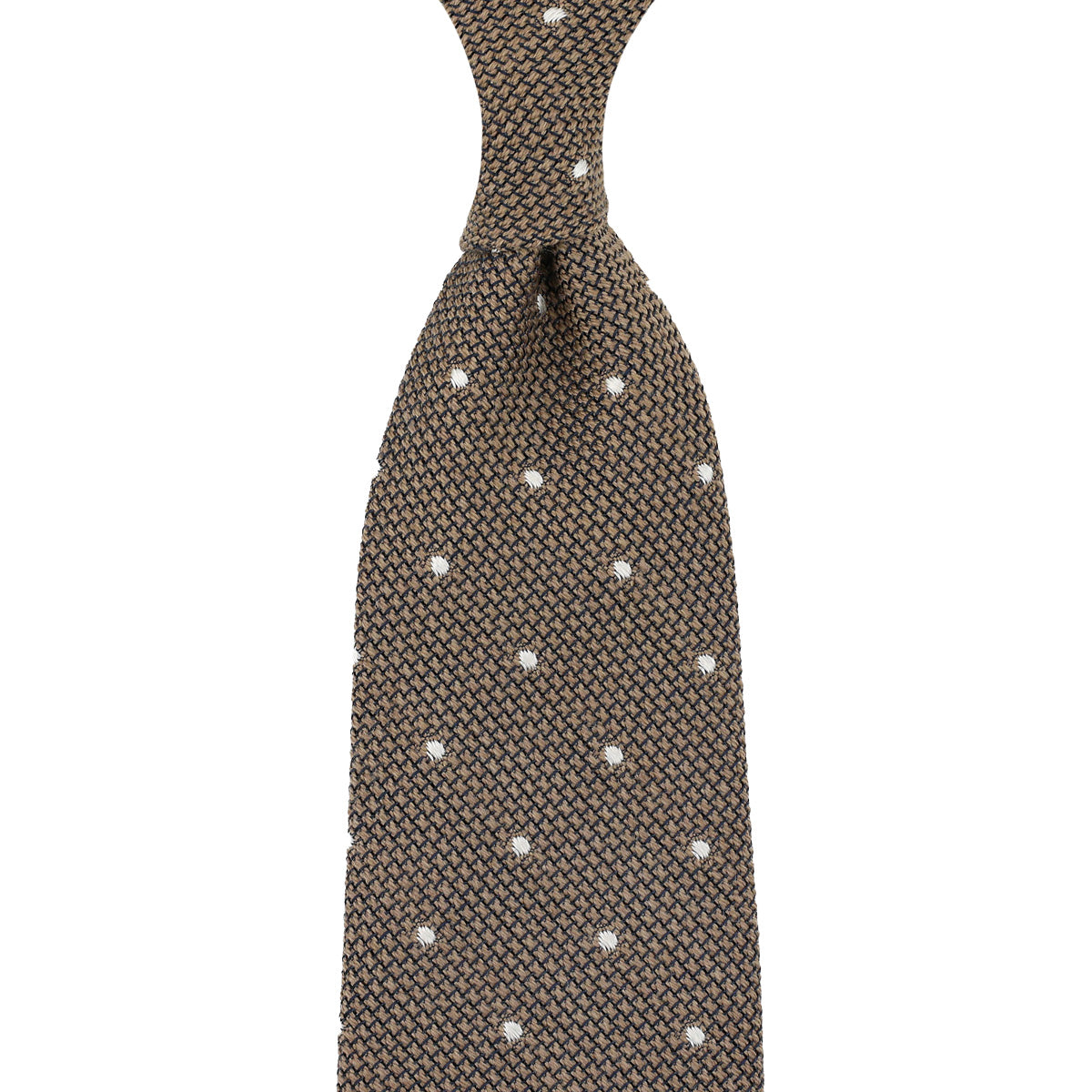 Dotted Wool/Silk Grenadine Tie - Beige - Hand-Rolled