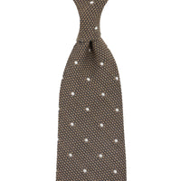 Dotted Wool/Silk Grenadine Tie - Beige - Hand-Rolled