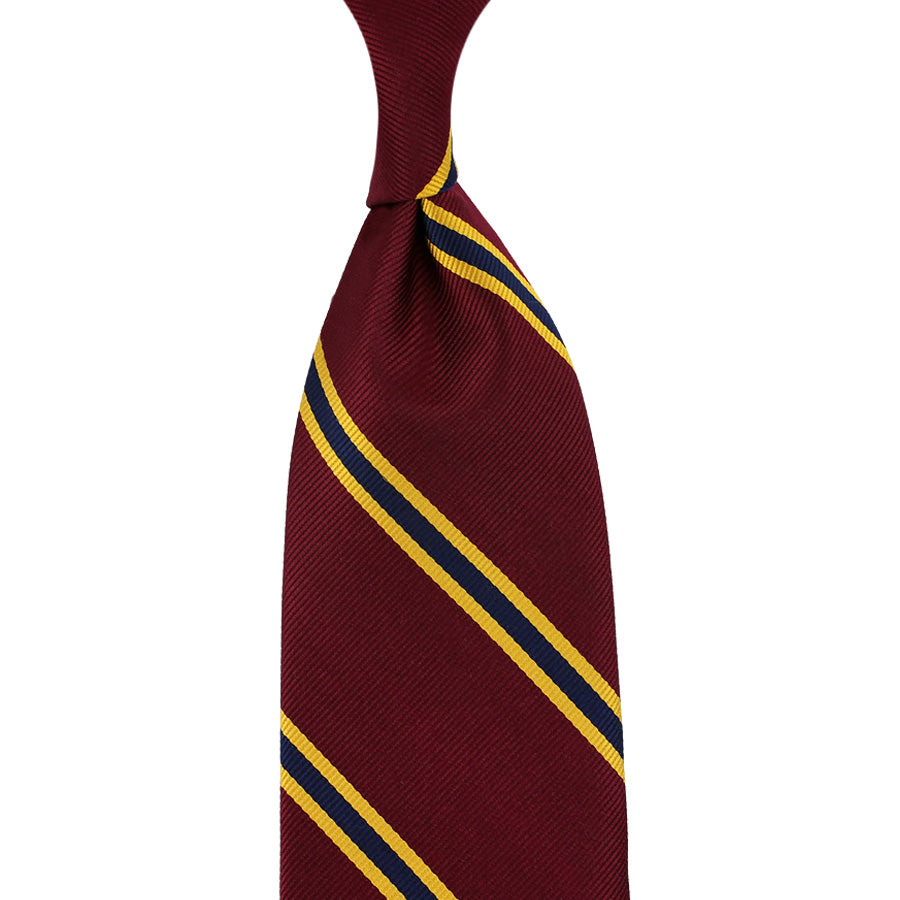 Japanese Repp Stripe Silk Tie - Burgundy - Hand-Rolled