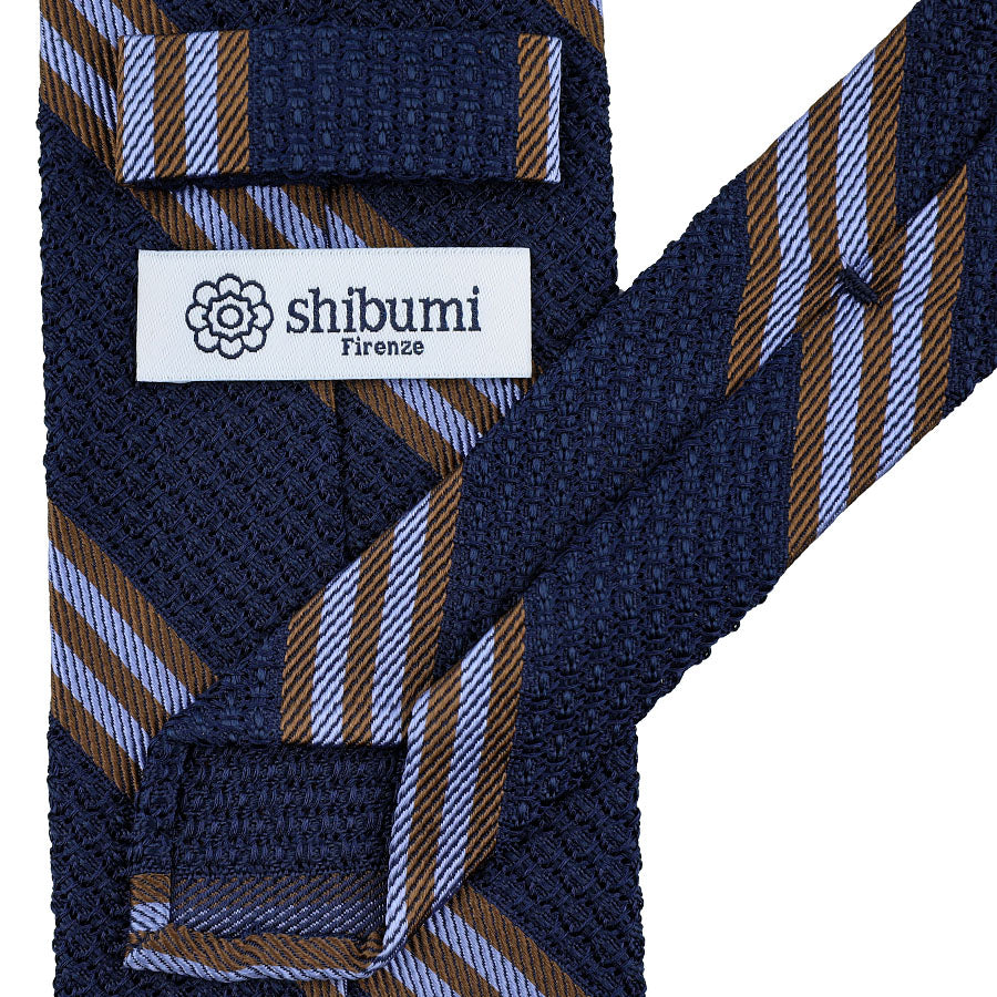 Striped Grossa Grenadine Silk Tie - Navy