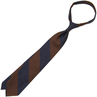 Block Stripe Repp Silk Tie - Navy / Brown - Hand-Rolled