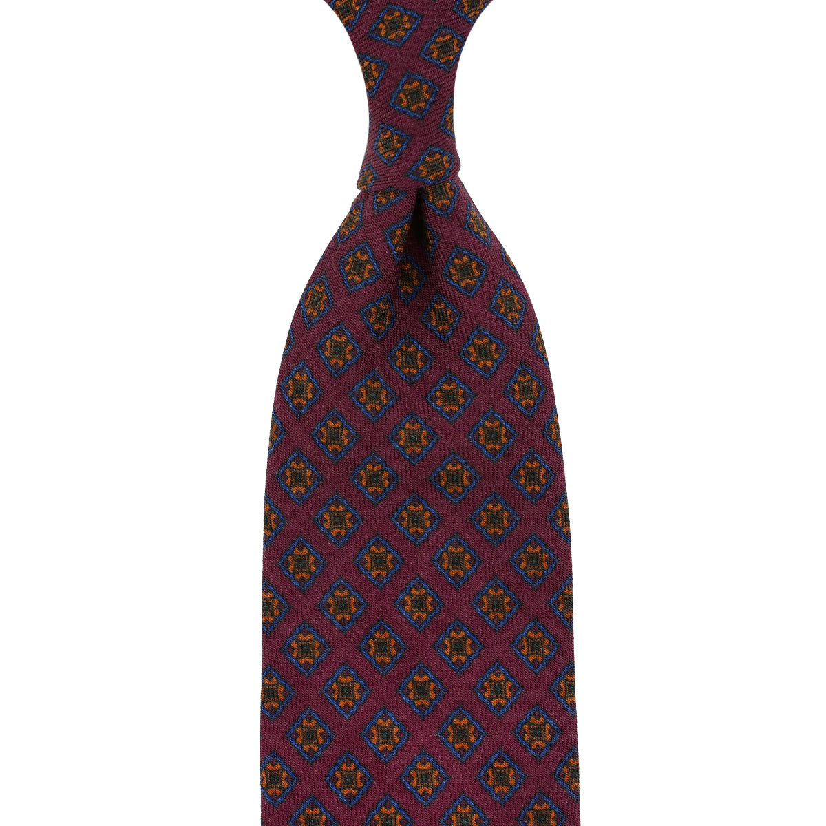 Floral Printed Wool Challis Tie - Wine - Hand-Rolled
