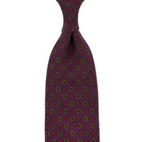 Floral Printed Wool Challis Tie - Wine - Hand-Rolled