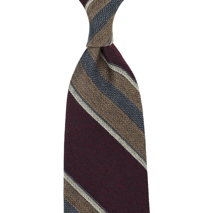 Striped Silk / Wool / Cotton Tie - Burgundy / Beige