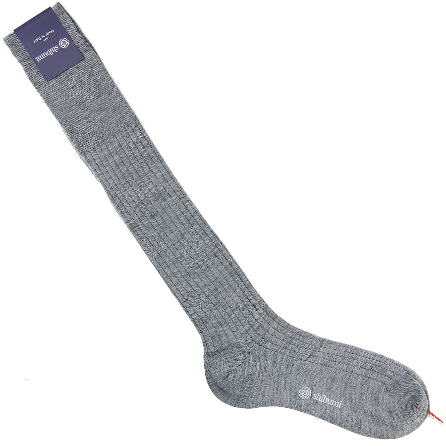 Knee Socks - Ribbed - Light Grey - Wool