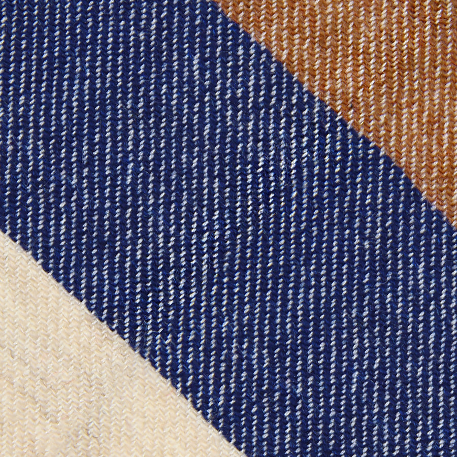 Triple Stripe Pure Cashmere Bespoke Tie - Oatmeal / Navy / Beige